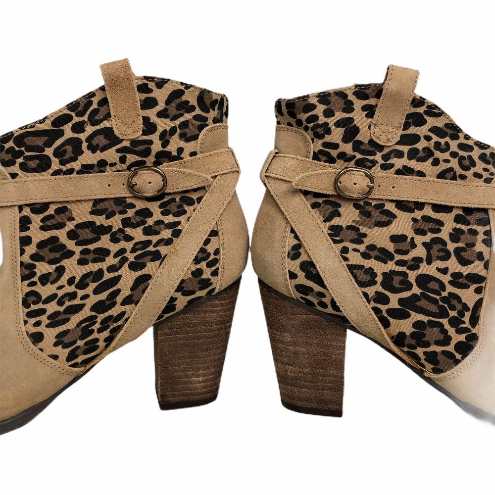 AEO Stacked Heel Tan & Leopard Print Booties Sz11 - Picture 2 of 9